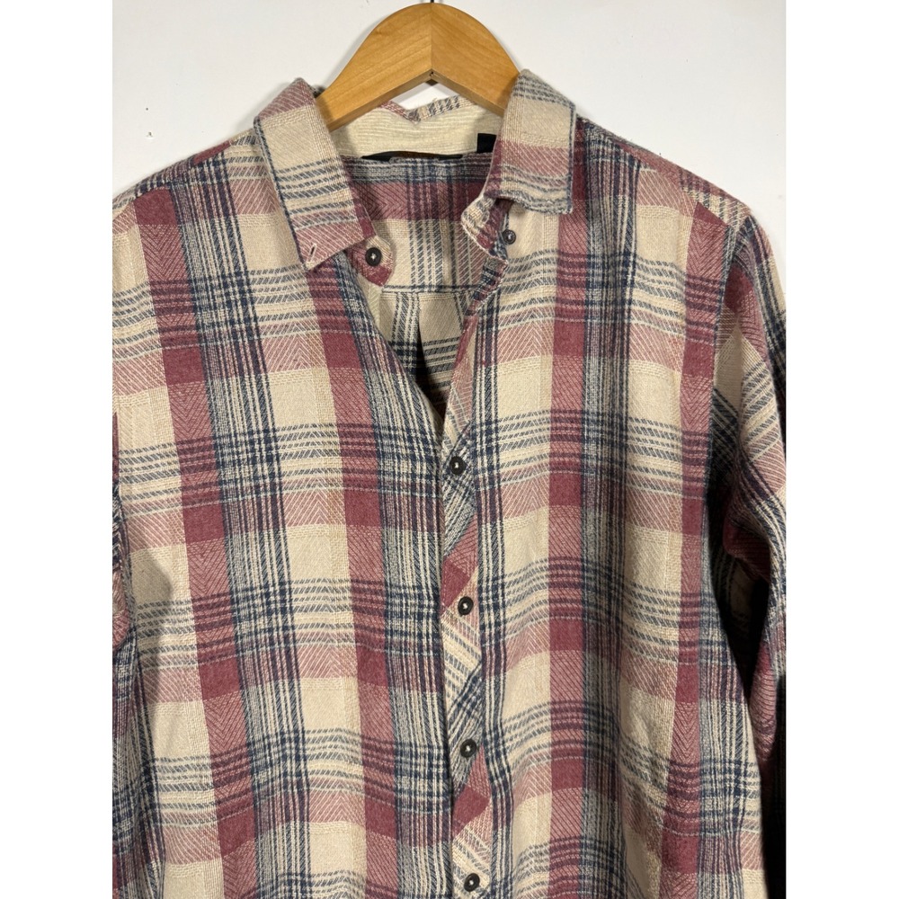 Outpost Makers Mens Medium Plaid Flannel Button Down Shirt Corduroy Collar Red